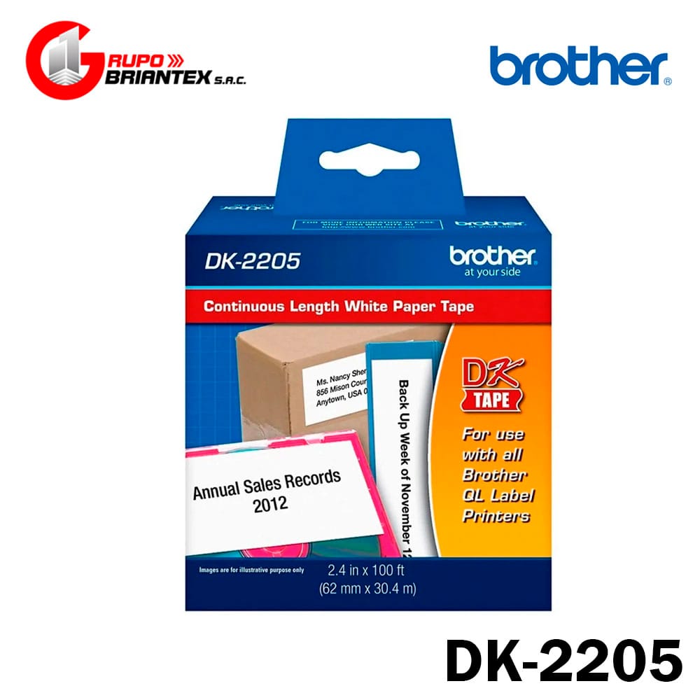 cinta brother dk-2205 cinta brother dk-2205 (62 mm x 30,4 m) rollo continuo. brother ql-800, 810w, 820nwb, 1110nwb