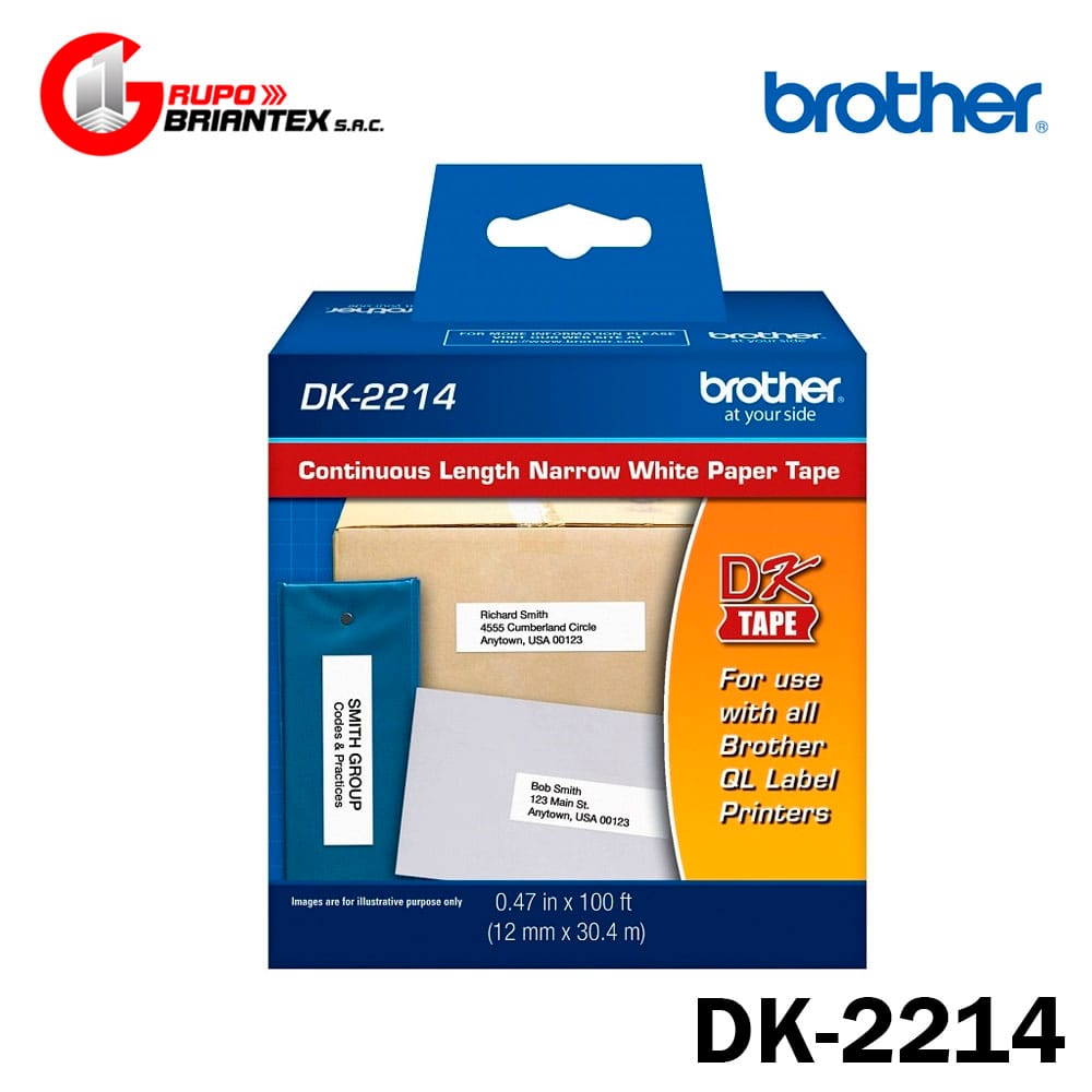 cinta brother dk-2214 cinta brother dk-2214 (12mm x 30m) rollo continuo. brother ql-800, 810w, 820nwb, 1110nwb